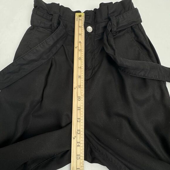 Zara Women's Paper Bag Waist Pants Black Small Wide Leg Crop Belted Office - Picture 14 of 16